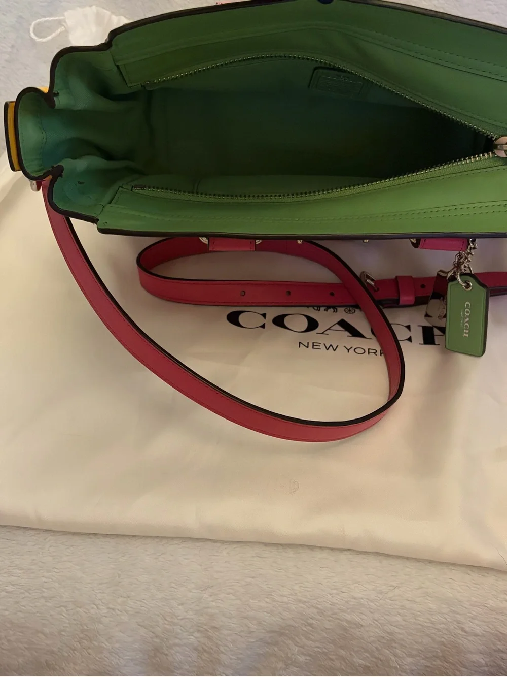 Coach Multicolor Leather Swagger Satchel — White, Yellow, Pink & Blue Trim